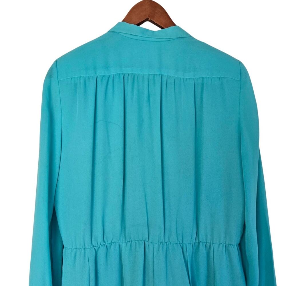 1980s Vintage Turquoise Chiffon Secretary Dress Sheer Bishop Sleeve USA Size 10 - Picture 5 of 10